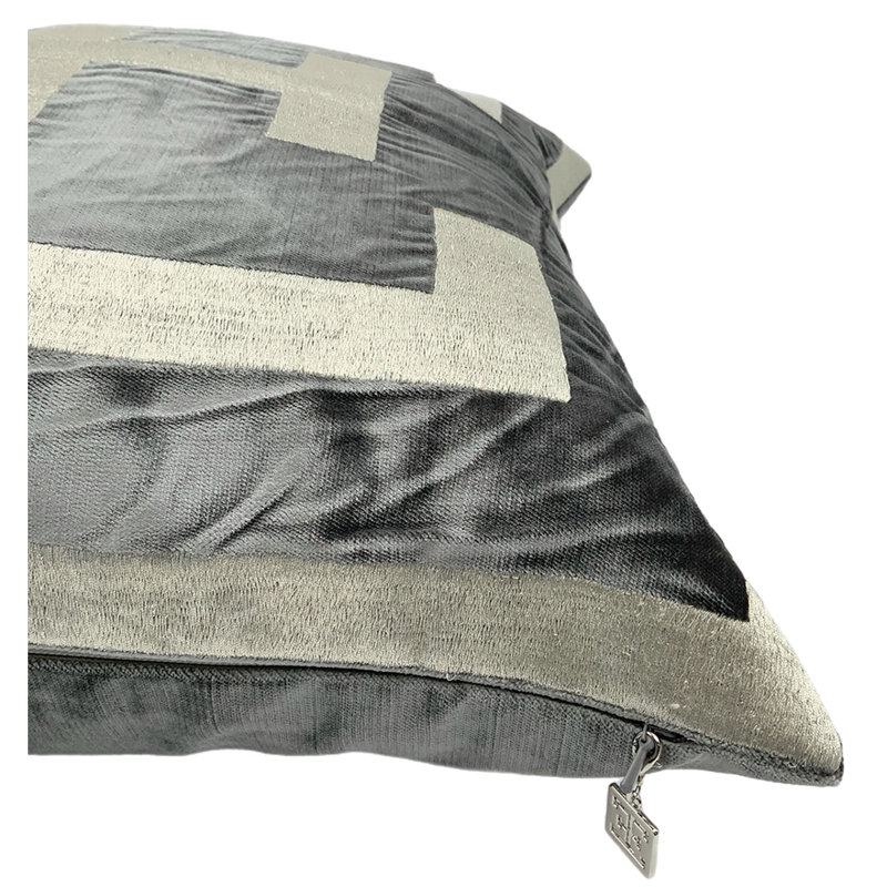 Logo Velvet Square Pillow Cover & Insert, Gray