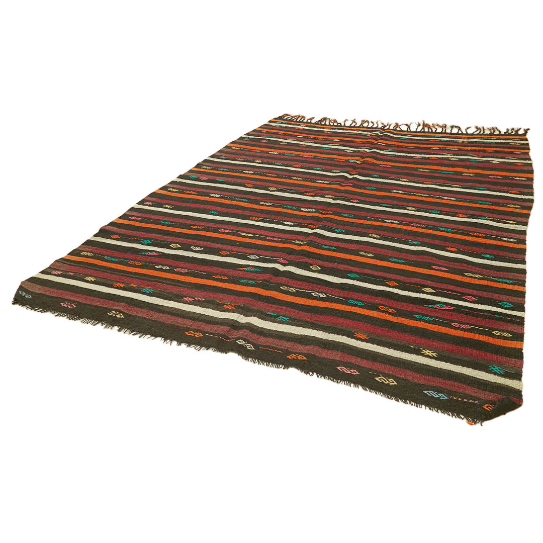 Striped Kilim Brown Striped Wool Handmade Area Rug