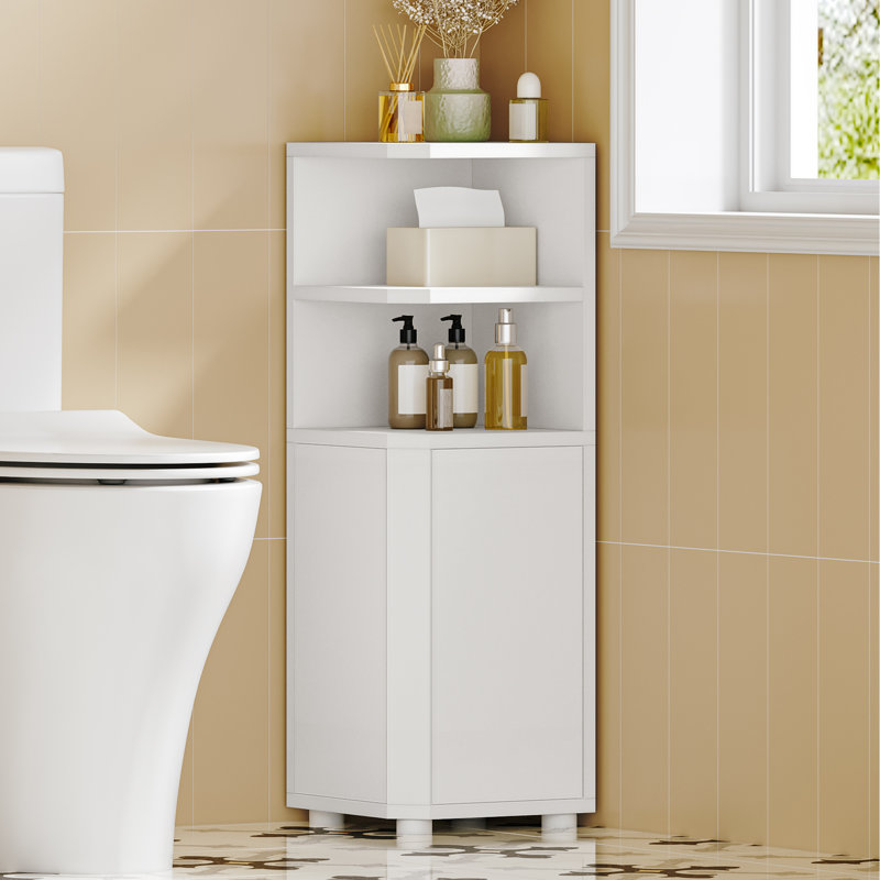Armoire de coin, petite armoire de coin de salle de bain avec portes, armoires de rangement étroites avec tablettes réglables, organisateurs de salle de bain et rangement pour petits espaces, blanc