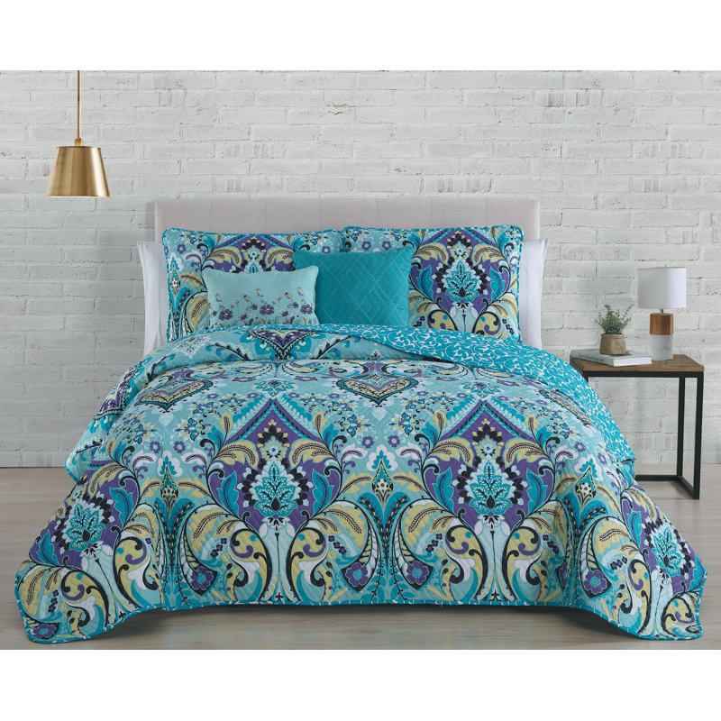 Misha Eclectic Damask Quilt, King Quilt + 4 Additional Pieces