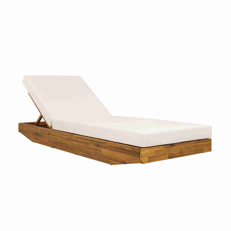 Chaise longue d'extérieur en bois d'acacia massif, Crème