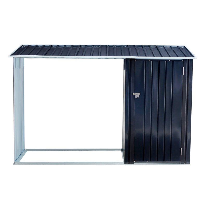 Outdoor Firewood Storage Shed With Log Holder, Anthracite Galvanized Steel, Weather-resistant Garden Shed For Tools And Equipment