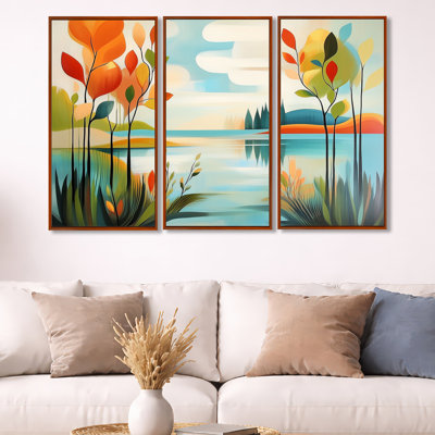 «Orange Summer Breeze Lake Simplicity», ensemble d'art mural forêt
