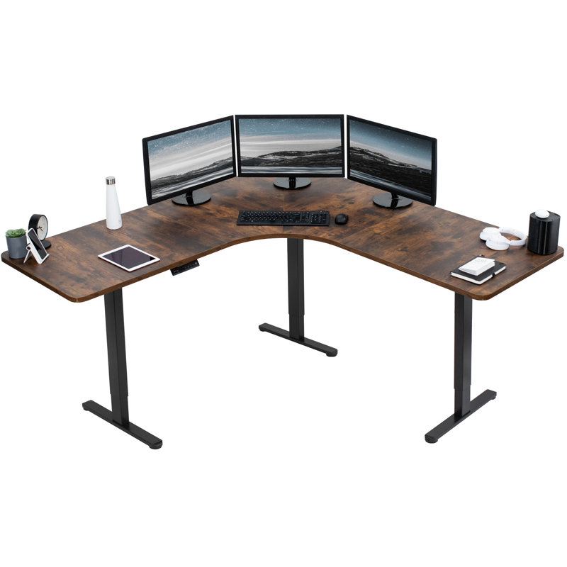 Rustic Vintage Brown L-Shaped Electric Adjustable Standing Desk