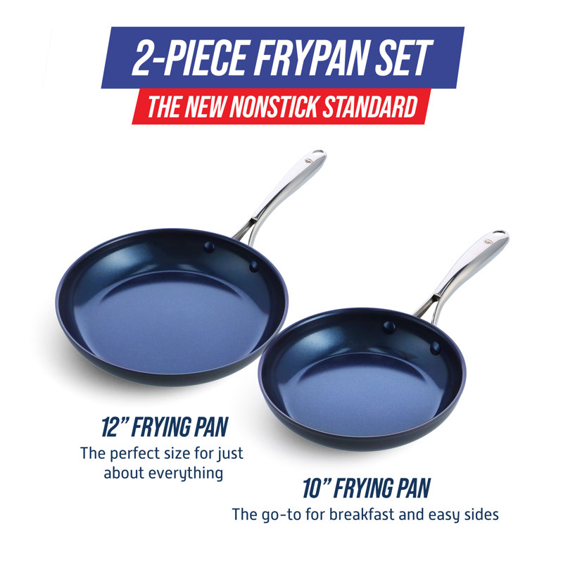 Blue Hard Anodized Aluminum Ceramic Nonstick Frying Pan Set