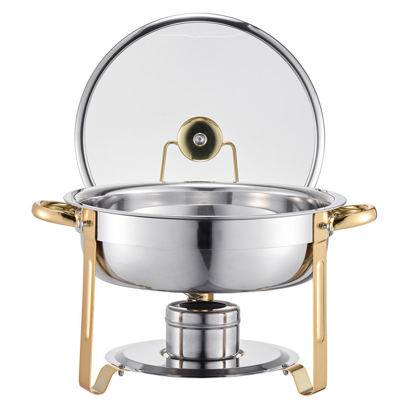 Ensemble 5 pièces de buffet à vaisselle rond en acier inoxydable doré, Doré