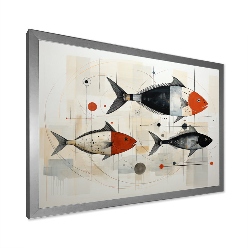 " Fishing Minimalist Marine ", 16" H x 32" W x 1" D, Silver Single Picture Framed