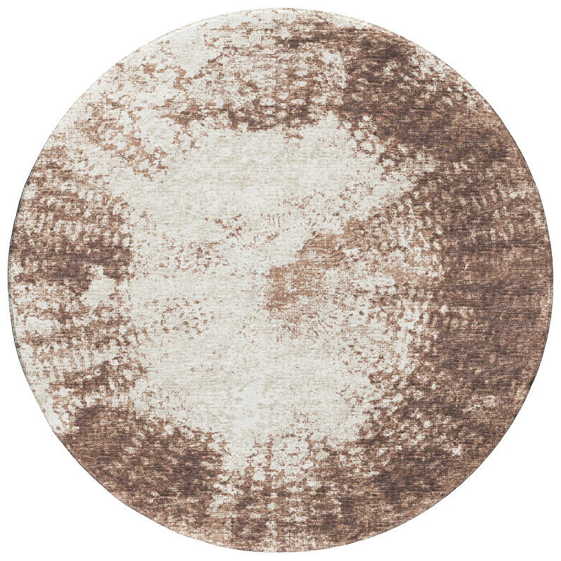Tapis abstrait brun tissé à la machine, Rond 8 pi