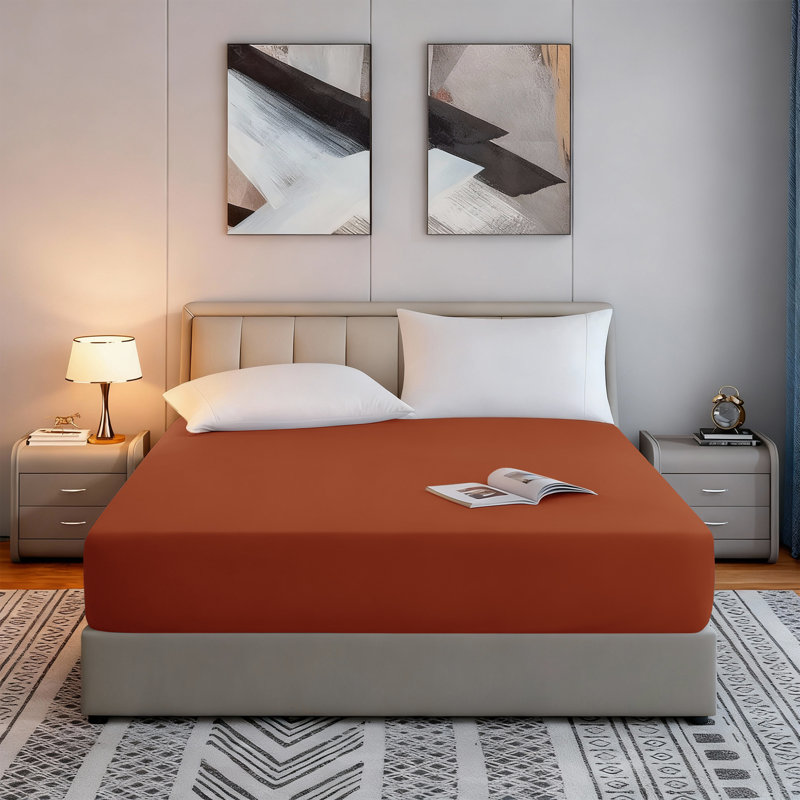 Tanvish Luxury Microfiber Fitted Sheet - 40 cm Deep Pocket, Ultra-Soft - Wrinkle-Free and Easy Care, Single (3'), Orange