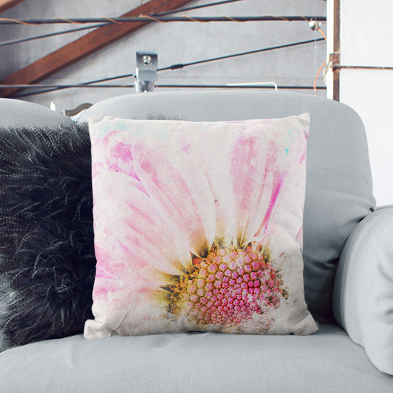 Daisy Flower Watercolour Cushion with Filling, White, 40cm H x 40cm W x 15cm D