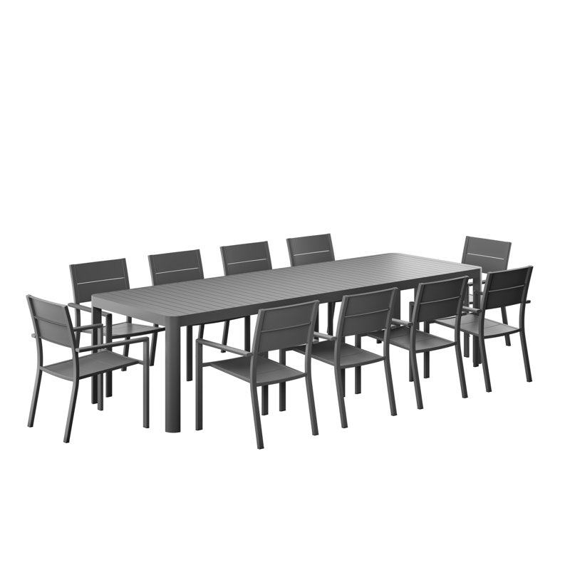 Ensemble de salle à manger d'extérieur en aluminium 11 pièces Amazonia Milky