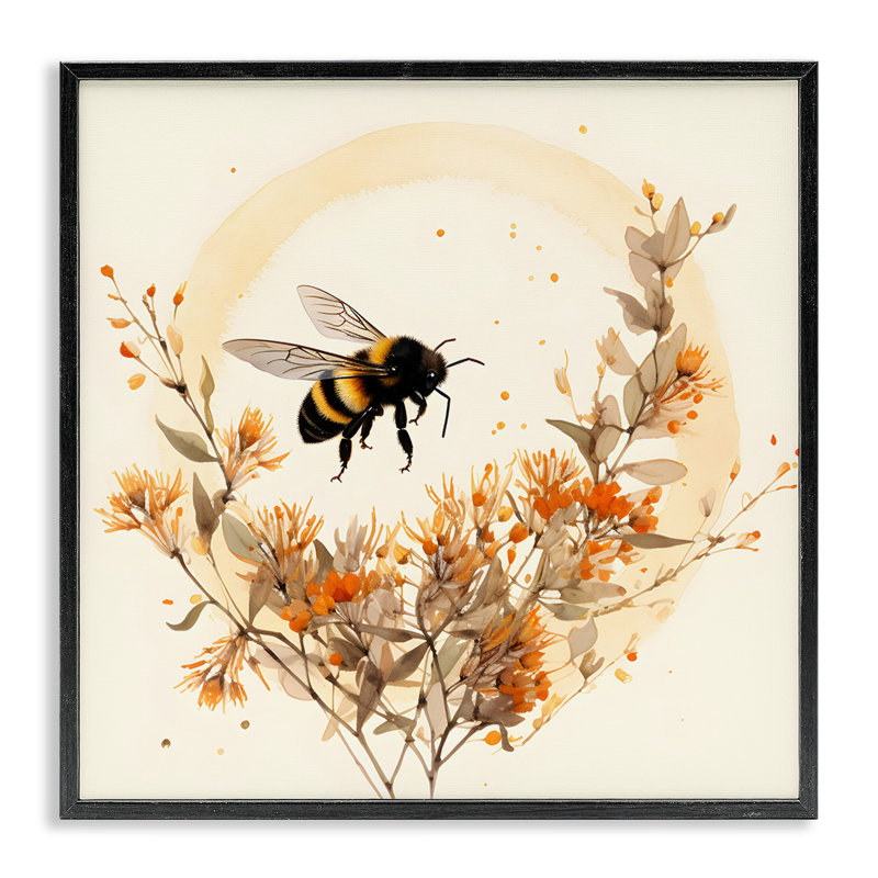 Bee Florals View, estampe numérique encadrée par Petal Prints Design, H 12 po x l 12 po, Giclée encadrée noir minuit