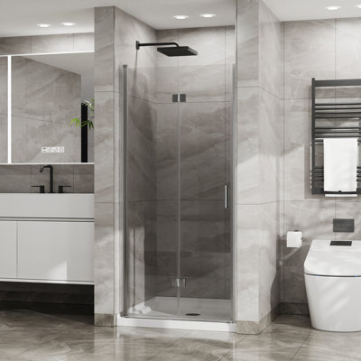 Frameless Bifold Shower Door with 180° Pivot and Adjustable Width