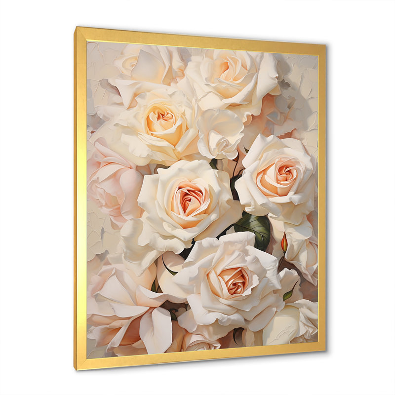 «Minimalisme beige roses passion II - roses, impressions d'art mural», H 20 po x l 12 po, Cadre photo blanc