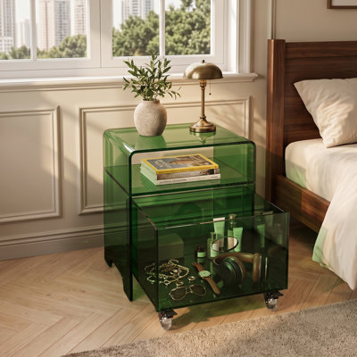 Alan Acrylic End Table, No-Assembly Side Table Nightstand with Removable Wheeled Drawer