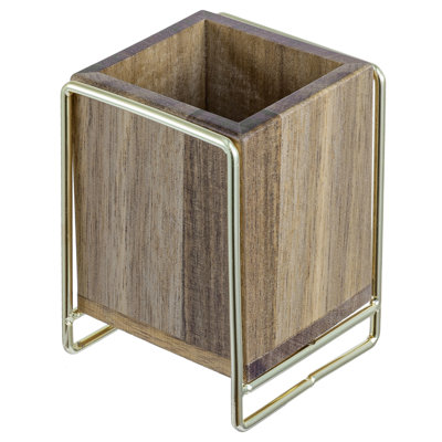 Metal Solid Wood Pen Holder