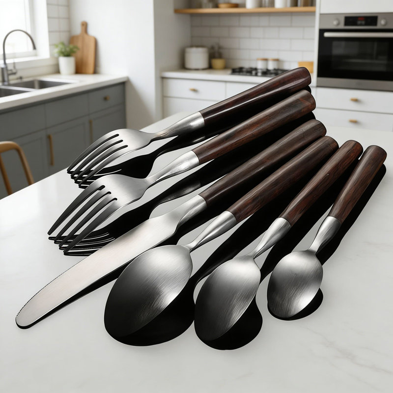 30 Piece Professional Stainless Steel Cutlery Set With Bakelite Handle - 430 Grade Knife Fork Spoon For Restaurant Hotel And Home Dining