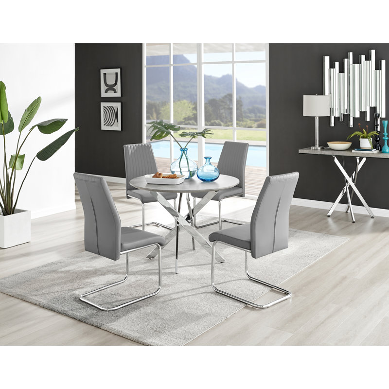 4 - Person Dining Set, 75cm H x 100cm W x 100cm L, Grey/Silver