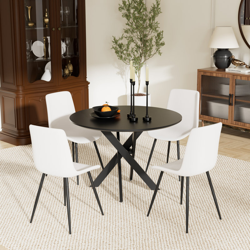 Table de salle à manger ronde pour 4, Noir, noir, noir, noir, Blanc, H 30 po x L 36 po x l 36 po