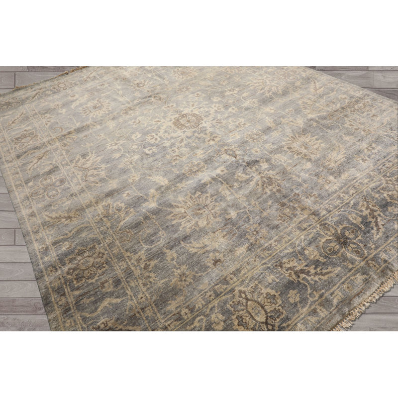 Tapis Oushak en laine, noué à la main, gris beige transitionnel, 2,50 m x 3 m