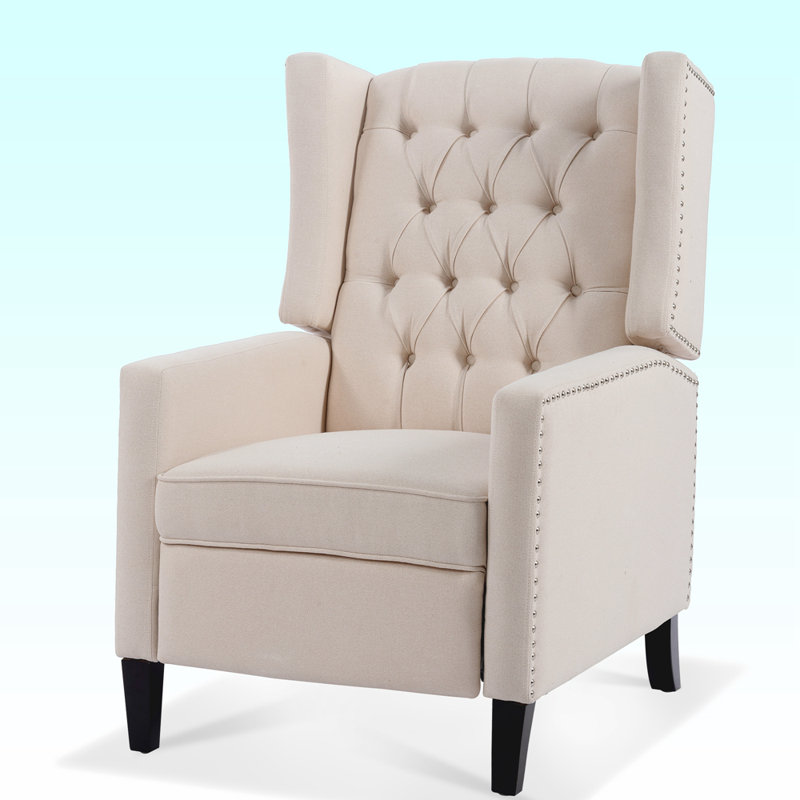 Fauteuil à oreilles inclinable manuel, fauteuil à oreilles larges Margheoala, Beige Polyester