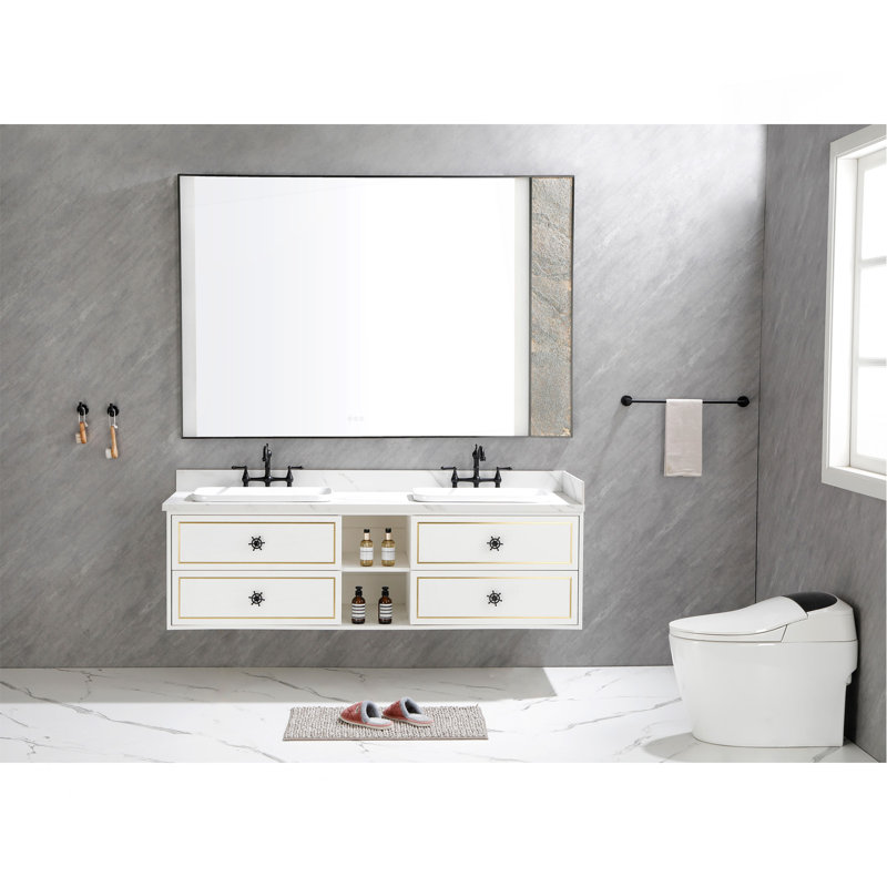 Le meuble-lavabo mural 72 po s'adapte aux lavabos doubles et au cabinet seulement (comptoir et lavabos non inclus), White