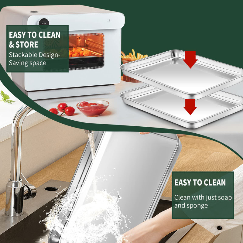 Quarter Sheet Pan With Cooling Rack Set [2 Baking Sheets + 2 Baking Racks], Stainless Steel Cookie Sheets，Silver