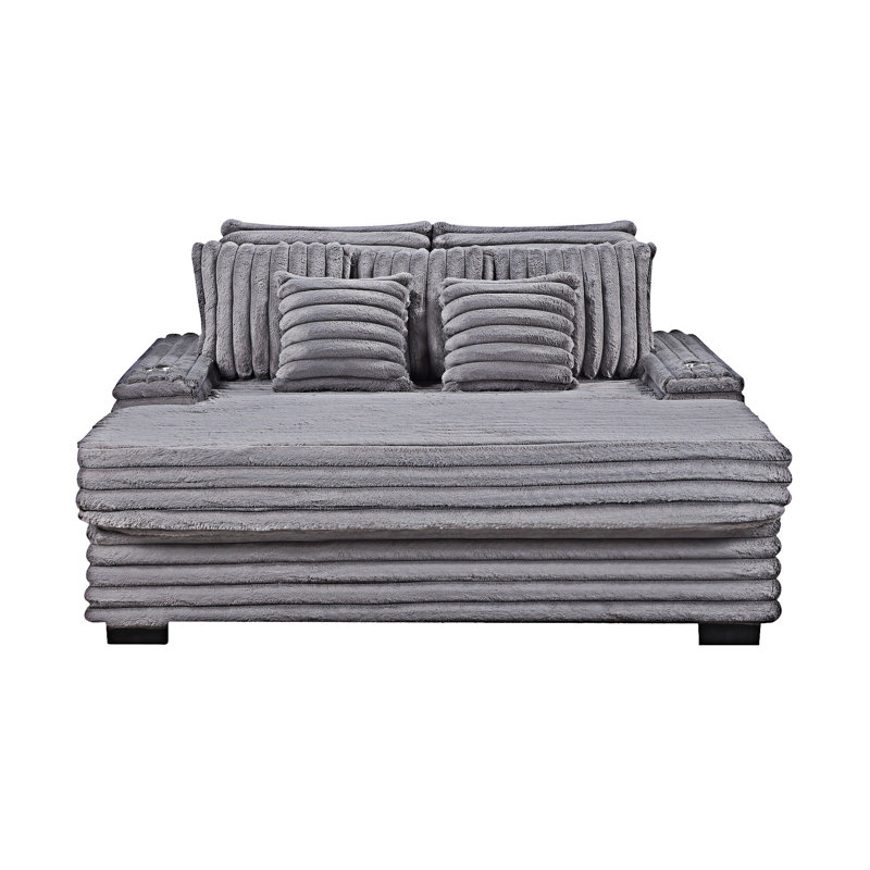 Sofa Chaise Lounge Chair With Cupholders And USB Charging Port, Grey