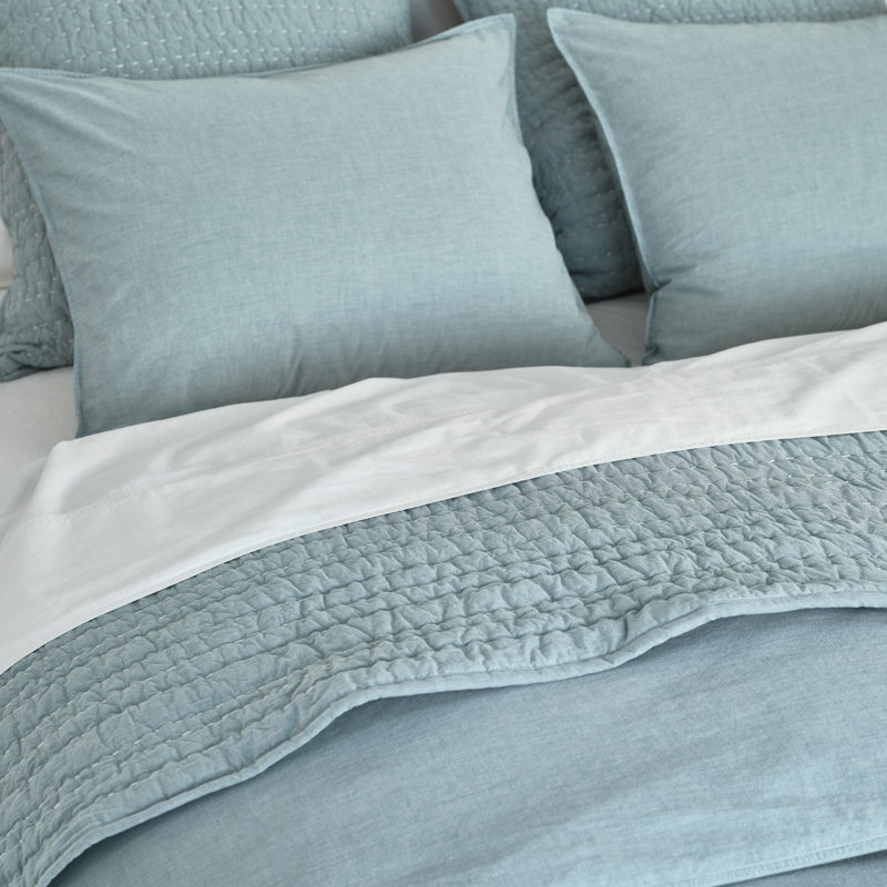 Organic Crinkled Percale 100% Cotton Percale Sheet Set, Full Sheet Set with 2 Pillowcases, Surf Chambray