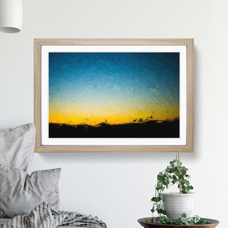 Sunset Behind the Mountain - Picture Frame Painting Print, Oak Framed, 27cm H x 36cm W x 2cm D