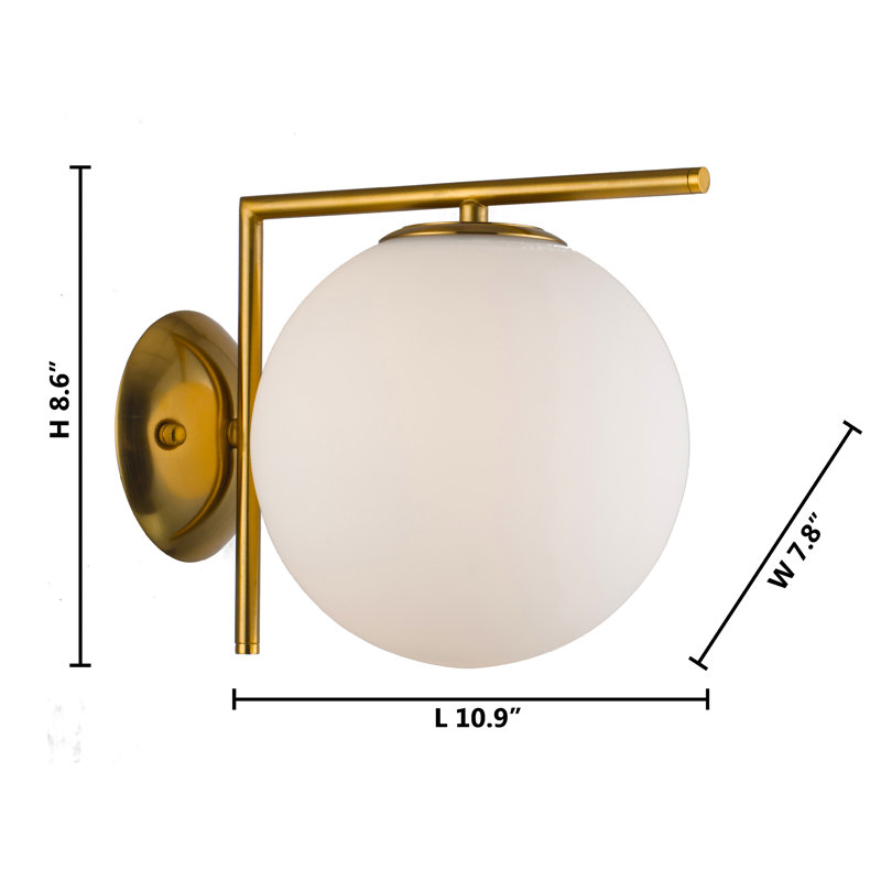 Transitional 1 Light Glass Shade Wall Sconce, Brass Iron