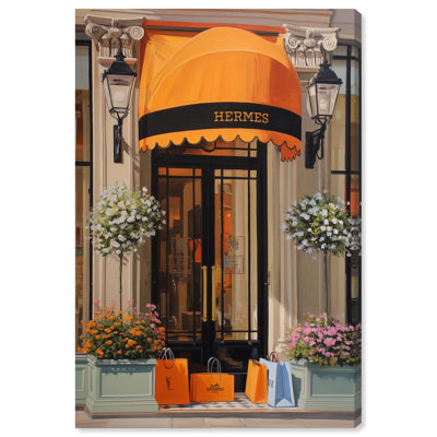 Impression sur toile, "Sacs de magasinage au magasin français" par Art Remedy, galerie tendue, 36 x 54