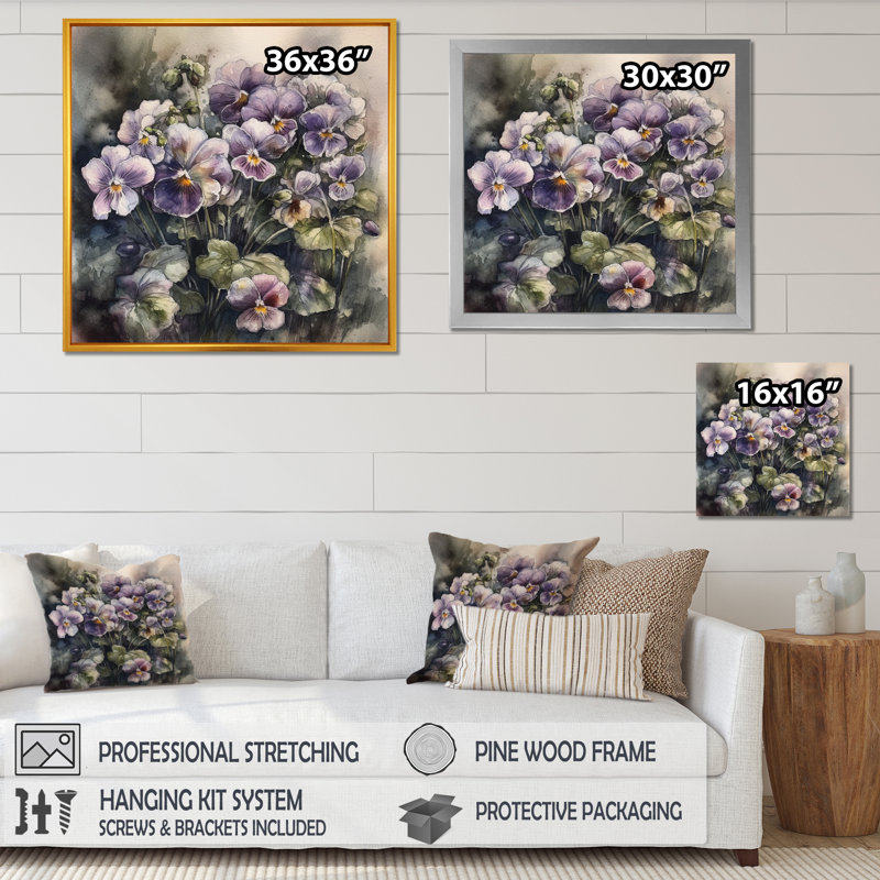 «Purple Blossoming Petunias II», reproduction d'art sur toile, H 30 po x l 30 po x P 1 po, Cadre photo noir