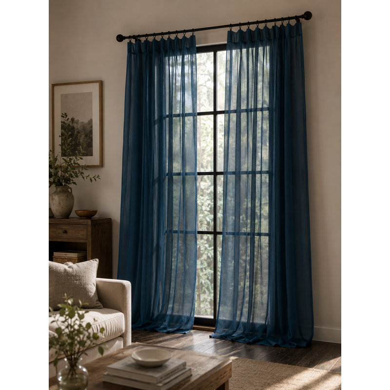 Belasquez Semi Sheer Curtain Single Panel, 54" x 84", Blue