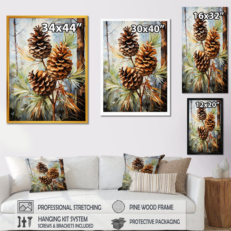 Épinette, pin, forêt III - Art mural pin, Cadre flottant doré, H 40 po x l 30 po x P 1,5 po
