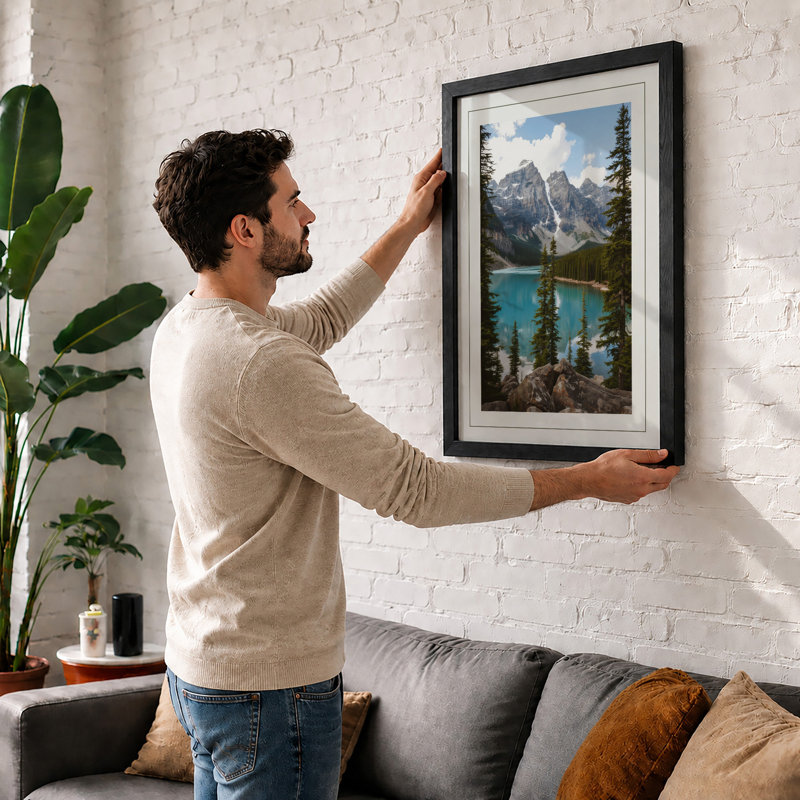 Alpine Lake Wilderness Scandinavian - Framed Print, A1 - 84.1 x 59.4 cm, White