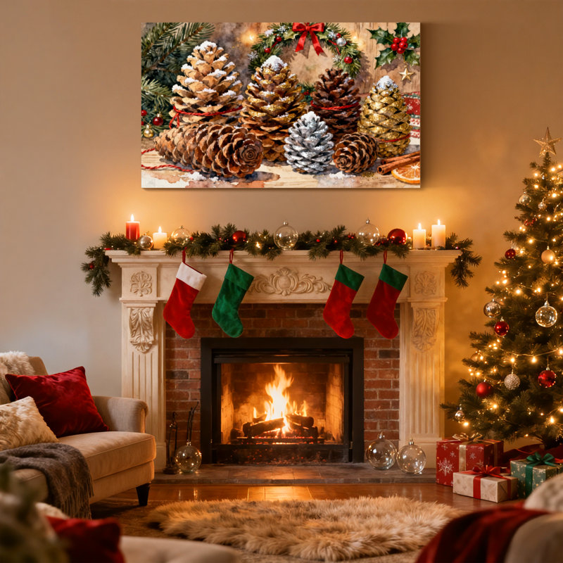 Christmas Christmas Pinecones Snow, H 12 po x l 18 po
