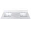 Plateau de meuble-lavabo double 61 po en quartz, 3/4 po d'épaisseur, 2 éviers centraux simples encastrés, dosseret haut de 4 po, trous de robinet pré-percés, résistant aux taches et à la chaleur, quartz blanc de Carrare avec veines