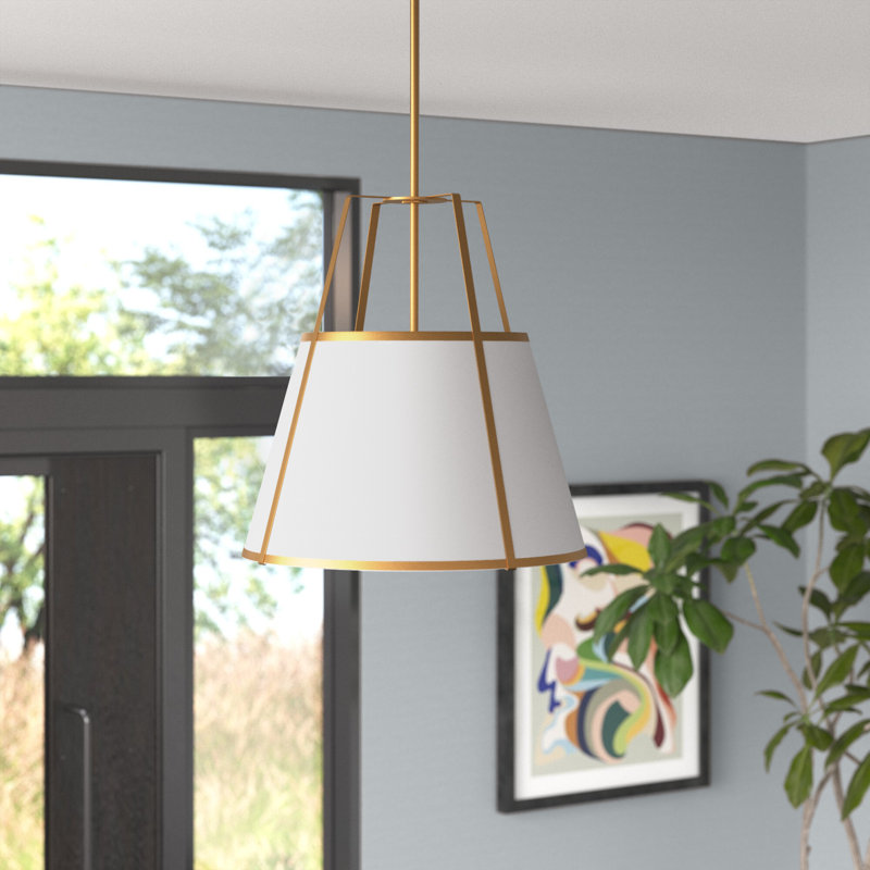 Trapezoid 3 Light Pendant, Gold, 19.5" H x 18" W x 18" D, White