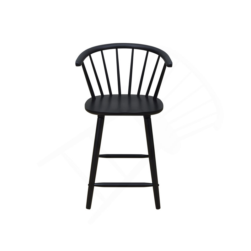 2Pc Black Contemporary Counter Height Stool Chair Spindle Back Wooden
