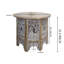 Table d'appoint décorative, plateau rond de 24 po, motifs floraux découpés en bois de manguier, blanc délavé
