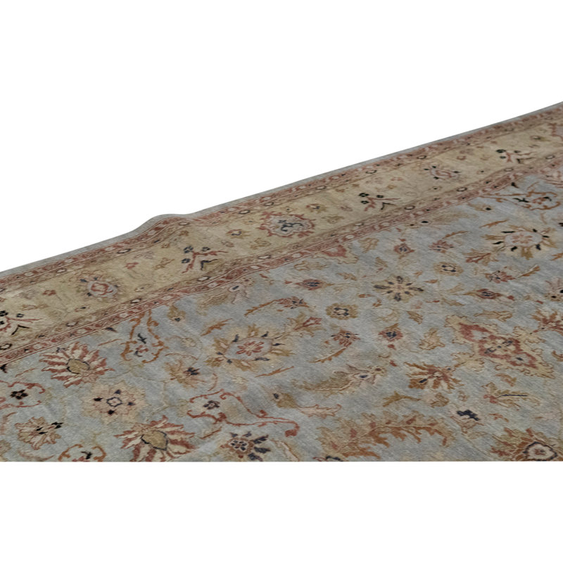 Tapis unique bleu / or noué à la main 10 pi x 13 pi 11 po