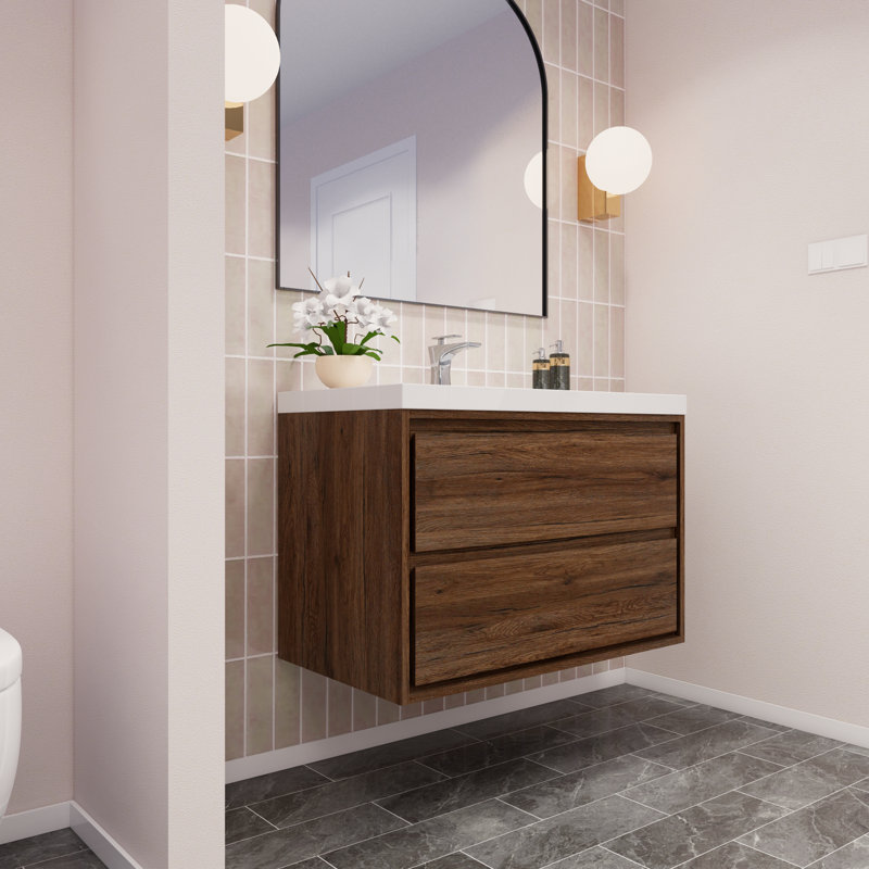 Wittig 36" Wall-Mounted Single Bathroom Vanity Set, Rosewood
