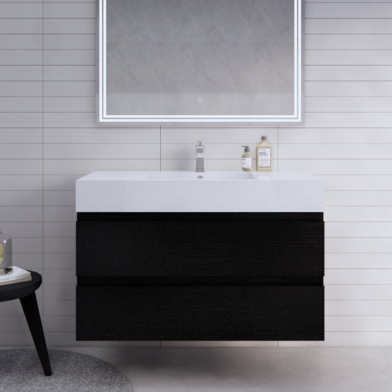 Ensemble de meuble-lavabo mural simple 42 po Babajide, Chêne noir riche