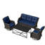 Ensemble de patio extérieur en osier pour 5 personnes avec canapé 3 places, chaises, table basse et coussin bleu-2054898616