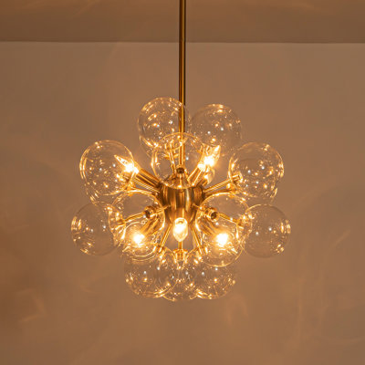 Lustre spectaculaire sphérique Spoutnik 6 lumières avec 18 globes en verre transparent Abdiel