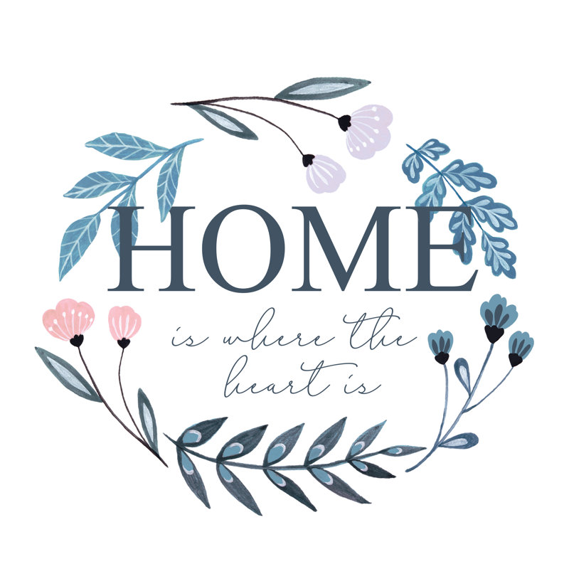 Home Where Heart Is Botanical Wreath - Wrapped Canvas Print, 30cm H x 30cm W x 3.8cm D