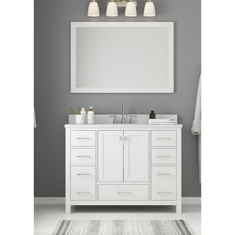 22 po P 35,4 po Meuble-lavabo blanc en H avec miroir, Blanc
