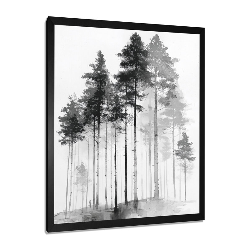 «Black and White Tall Pine Tree Forest», reproduction d'art sur toile Nature, Cadre photo unique, H 32 po x l 24 po, Noir