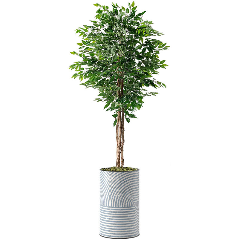 Arbre artificiel dans un pot de fleurs moderne, faux arbre en soie ficus (décoration en pot et arbre), Bleu